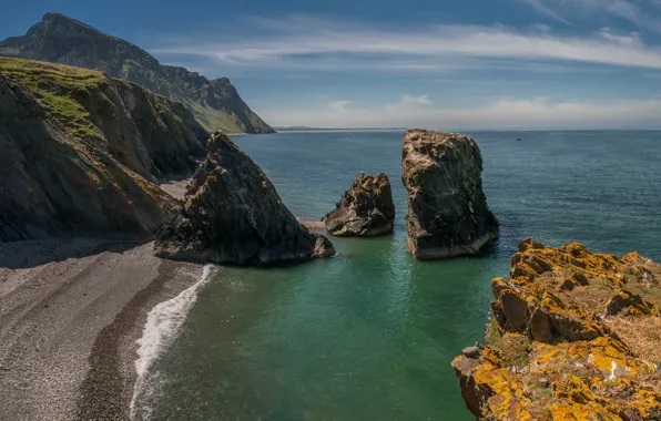 Sea, the sky, nature, rocks, Wales