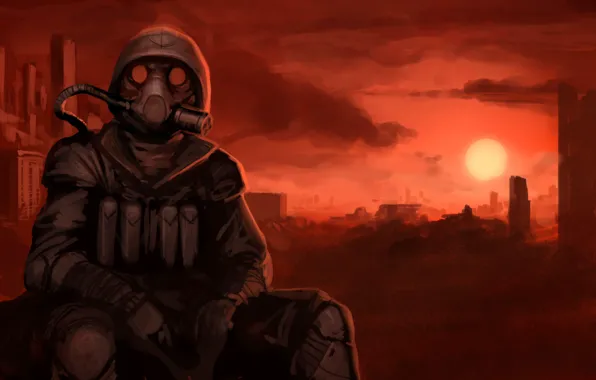 Sunset, Apocalypse, gas mask