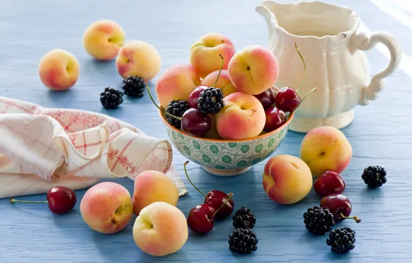 Picture cherry, food, BlackBerry, cherry, apricots, blackberry, apricots, Anna Verdina