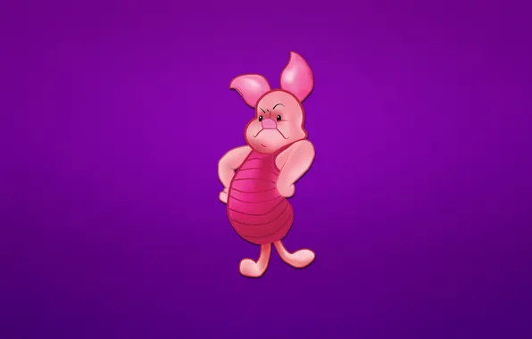 Picture Winnie The Pooh, unhappy, pig, gloomy, purple background, Piglet, Winnie-the-Pooh