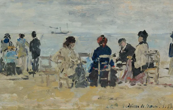 Sea, people, ship, picture, Eugene Boudin, The scene on the beach