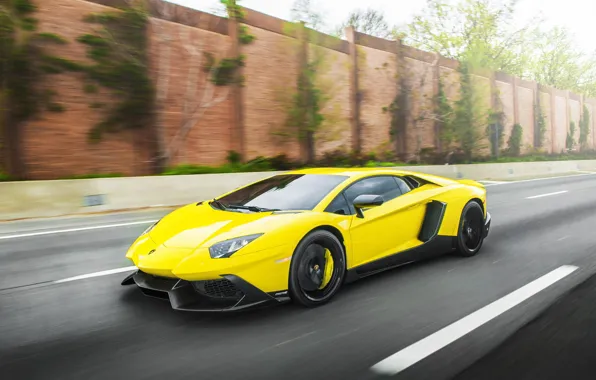 Picture Road, Lamborghini, Speed, Lamborghini, Speed, Supercar, Yellow, Aventador