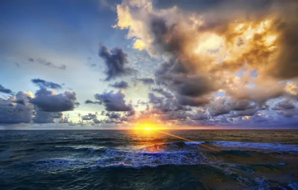 Picture sea, wave, the sun, sunset, clouds, the evening