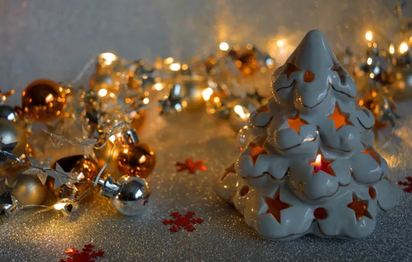 Winter, balls, light, holiday, candle, lights, Christmas, New year