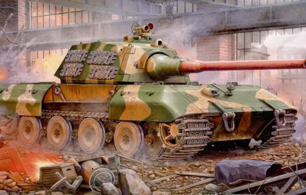 War, art, painting, german, tank, Panzerkampfwagen E-100, tank