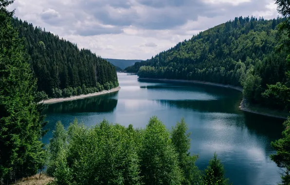 River, sky, forests, germany, cloudy, surrounded, thuringia