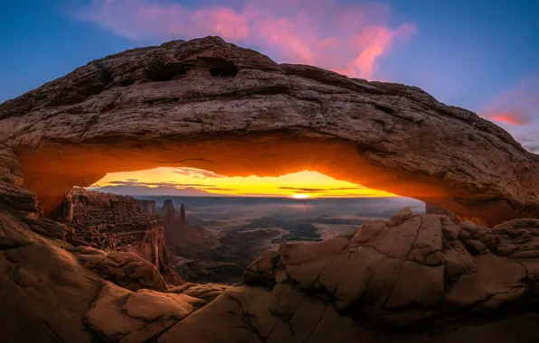 The sun, clouds, sunset, stones, rocks, dawn, view, dal