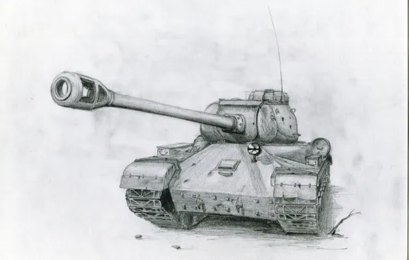 Gun, pencil drawing, Soviet tank, The is-2