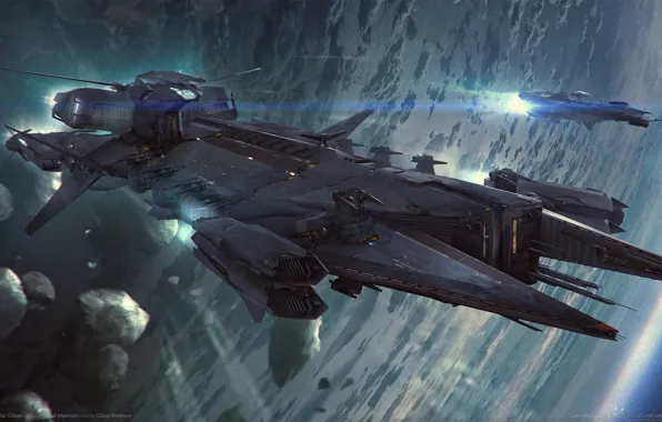 Fiction, planet, asteroids, spaceship, game wallpapers, Star Citizen