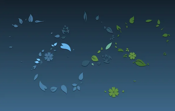 Flowers, green, pattern, texture, leaves, blue background