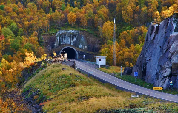 Road, autumn, mountains, nature, photo, Norway, Raftsund tunnelen