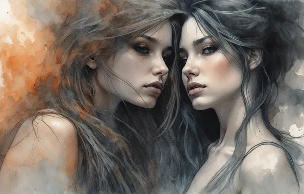 Look, girl, face, pose, portrait, imitation painting, AI art, neural network