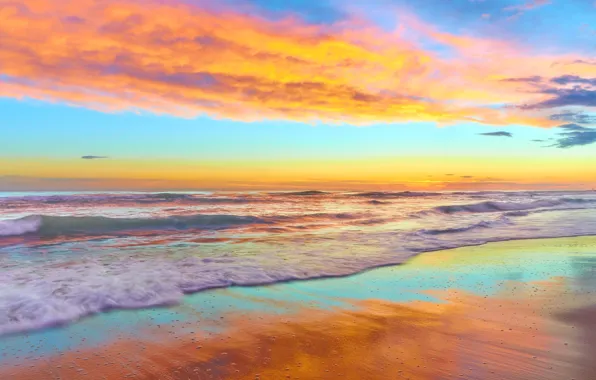 Picture sea, clouds, sunset, coast, Italy, Lazio, Lido di Cincinnato