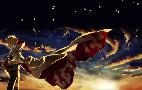 Picture leaves, sunset, clouds, the wind, naruto, ninja, Naruto, Hokage