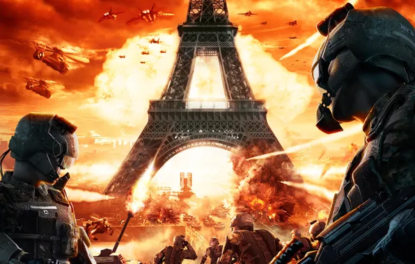 Picture the explosion, fire, war, Paris