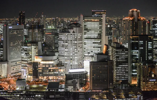 Night, city, building, Japan, Japan, night, Osaka, Osaka