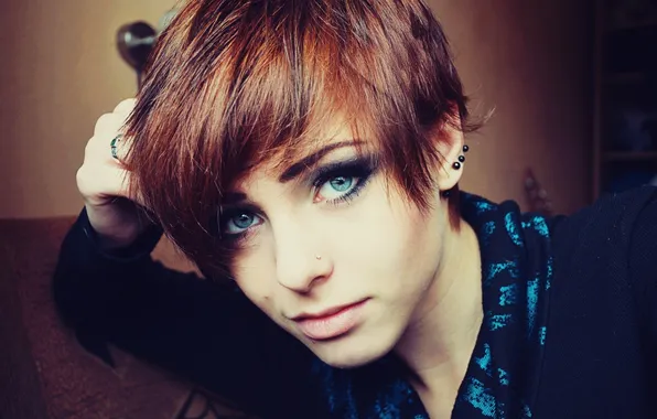 Girl, face, piercing, blue eyes, Lana Branishti