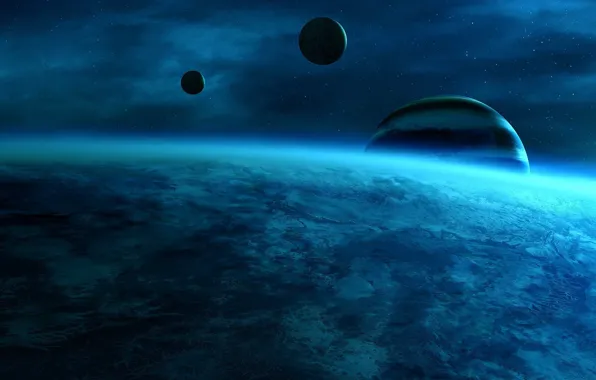 Space, planet, blue color