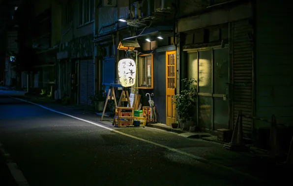 City, Japan, Night, Street, Lamp, Shigeki Wakabayashi