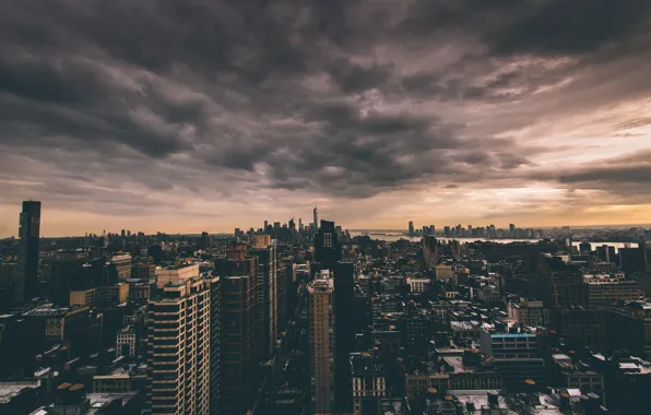 Picture clouds, New York, horizon, twilight, Manhattan, One World Trade Center, United States, 1WTC