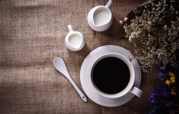 Flowers, Coffee, milk