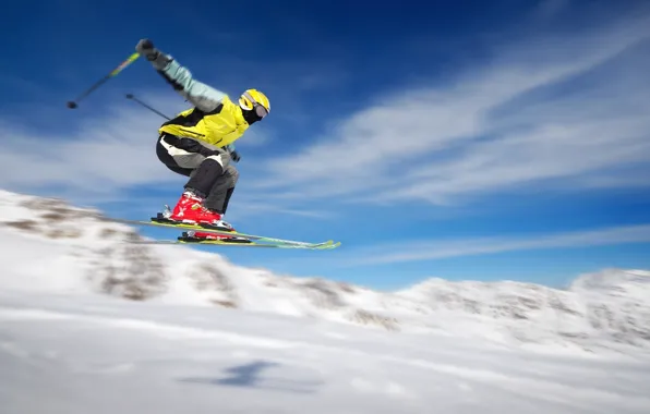 Snow, flight, movement, sport, extreme, skier