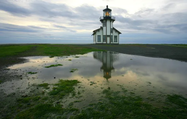 Shore, lighthouse, puddles