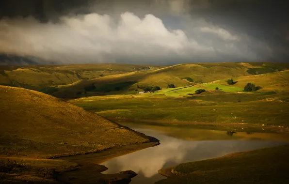 Field, summer, the sky, clouds, landscape, clouds, nature, river