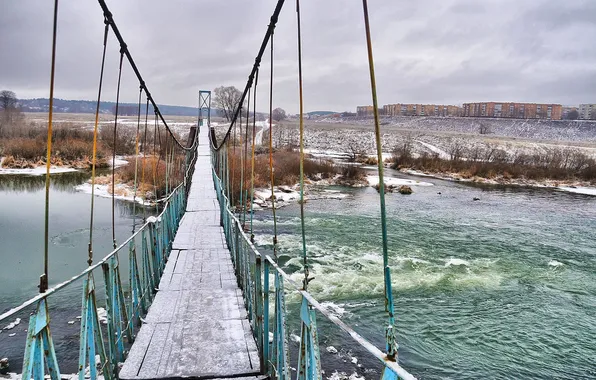 Bridge, Winter, River, Ugra, Kondrovo