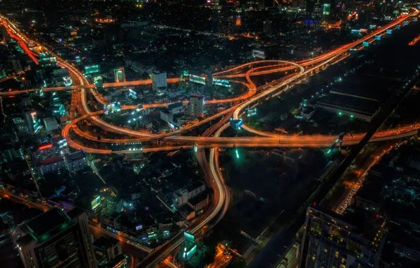 Road, night, city, the city, building, Thailand, Bangkok, Bangkok