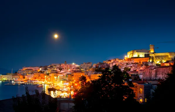 Picture Night, The moon, Italy, Moon, Fortress, Italy, Night, Italia