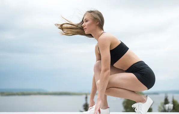 Woman, young, fitness, exercises, doing