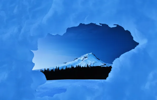 The sky, mountain, ice, North America, Oregon, Mount Hood, Stratovolcano, White river