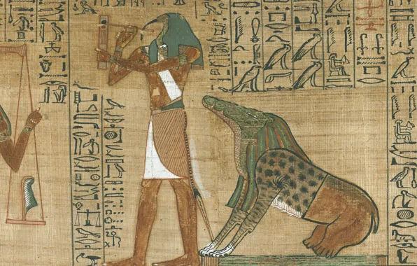 Picture crocodile, human form, Papyrus, tool, blackspot, Egyptian symbols