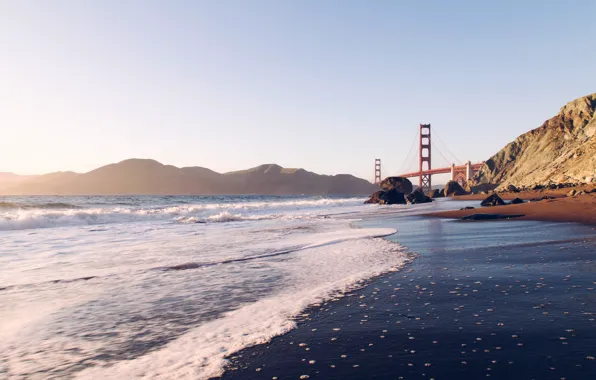 Picture rocks, shore, San Francisco, Golden Gate Bridge, San Francisco, the Golden Gate Strait, The Golden …