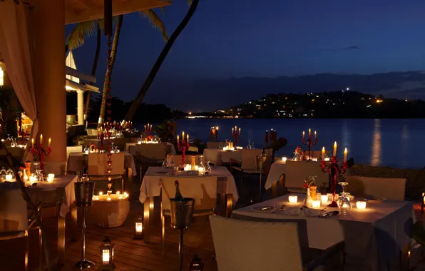 Lights, romance, island, the evening, candles, restaurant, the hotel, resort