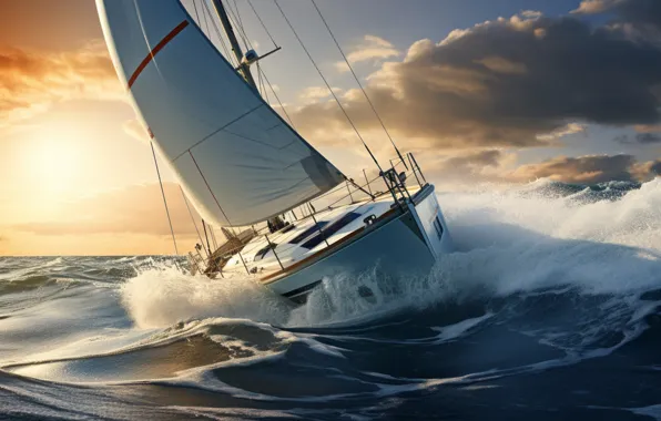 Sea, wave, boat, sail, swimming, sailing boat, AI art, neural network