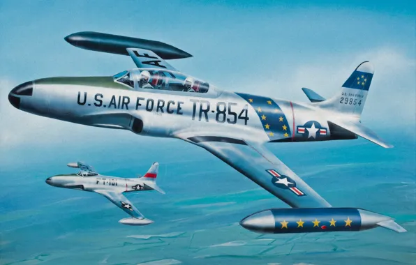 War, art, painting, aviation, jet, Lockheed P-80/f-80 Shooting Star