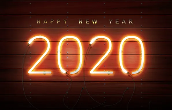 New year, neon, happy new year, new year 2020