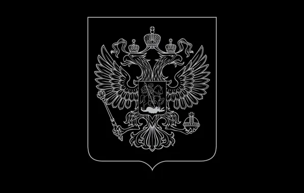 Picture black background, coat of arms, Russia