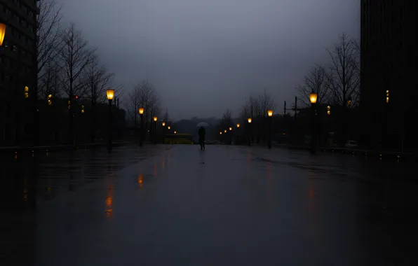 Picture umbrella, square, man, lamps