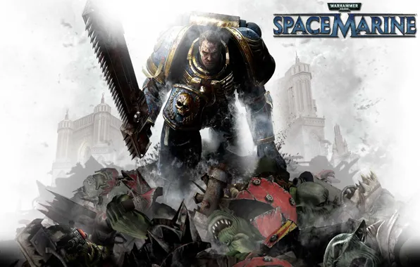 Wallpaper warhammer 40000, space marine, chainsaw, space Marines