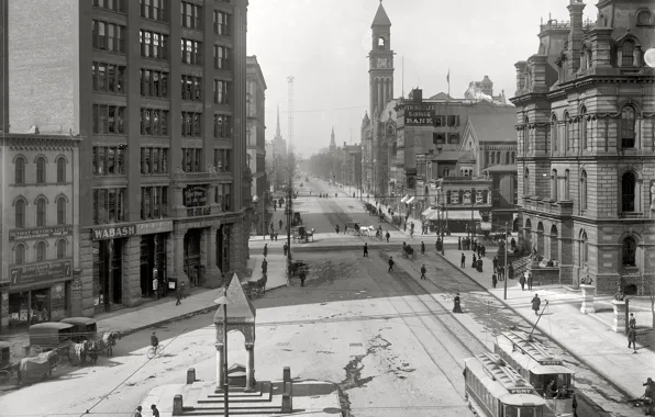 Retro, street, home, tram, USA, 1890-the year