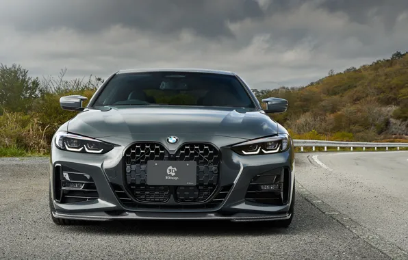 Road, lights, bmw, road, bumper, design, the front, the gray sky