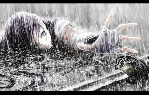 Picture rain, blood, Girl, sword, bandages, wound