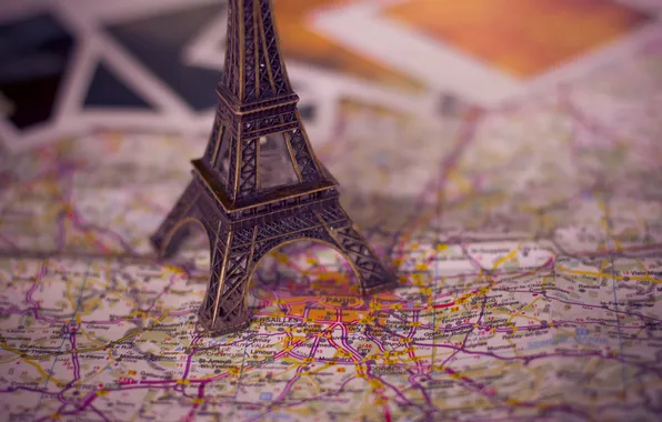 Eiffel tower, Paris, map, photos, figurine