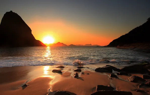 Picture beach, the sun, rocks, Brazil, Brazil, Rio de Janeiro, Rio de Janeiro