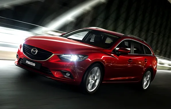 Lights, Night, Red, Machine, Speed, Red, Car, Mazda 6