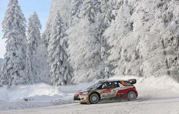 Winter, Snow, Forest, Citroen, DS3, WRC, Rally, Rally