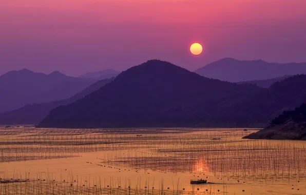 Picture sea, mountains, China, Fujian